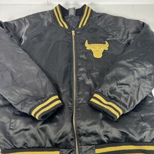 NBA UNK Chicago Bulls Black With Gold‎ Satin Bomber Jacket Size Womens Large